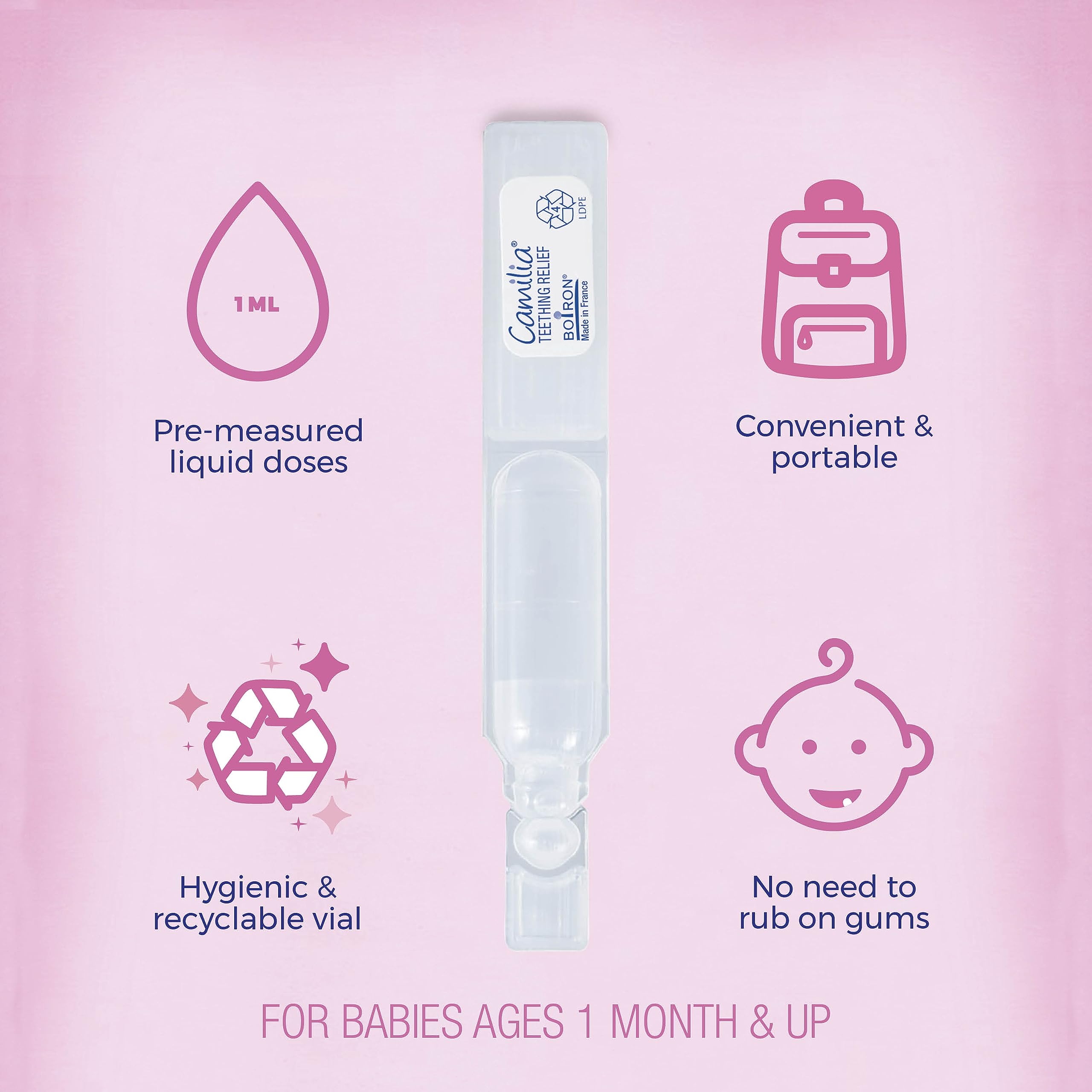 Boiron Camilia teething drops: sublingual absorption for quick relief.
