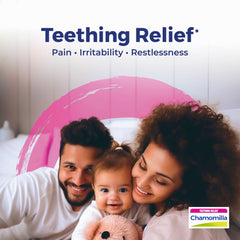 Chamomilla 30C dissolving pellets under the tongue for easy toddler relief.