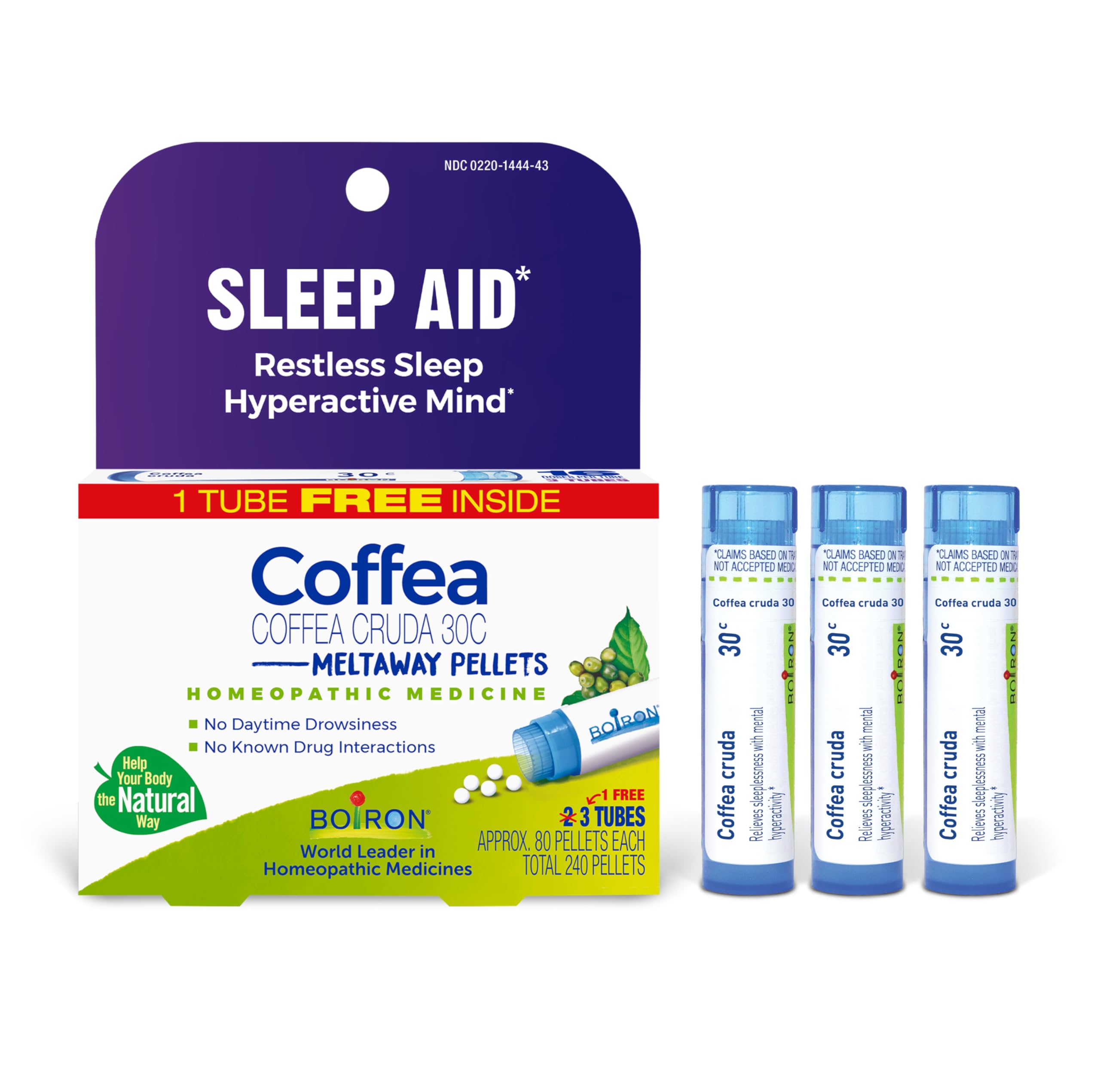 Boiron Coffea Cruda 30C pellets dissolve under the tongue for discreet, quick relief.