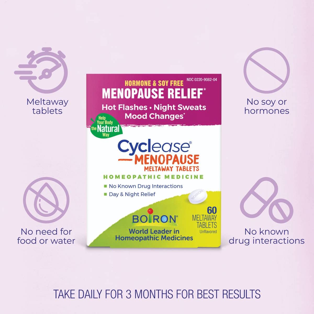 Boiron Cyclease Menopause blister pack keeps tablets portable for daily use.