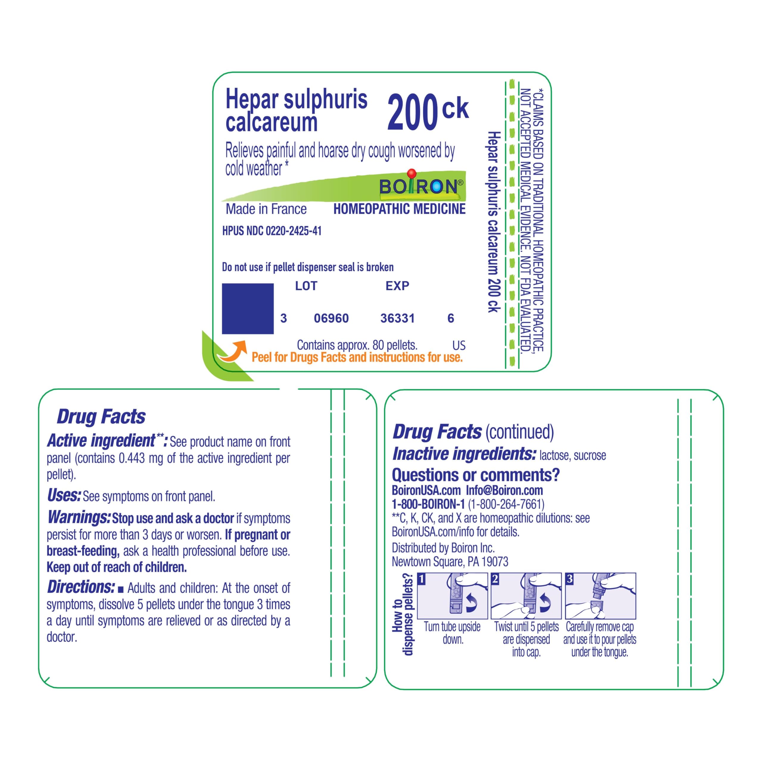 Box-front view featuring the Boiron Hepar Sulphuris Calcareum 80 pellets.