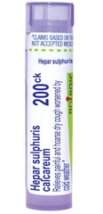 Boiron Hepar Sulphuris Calcareum pellets in tube for on-the-go relief.