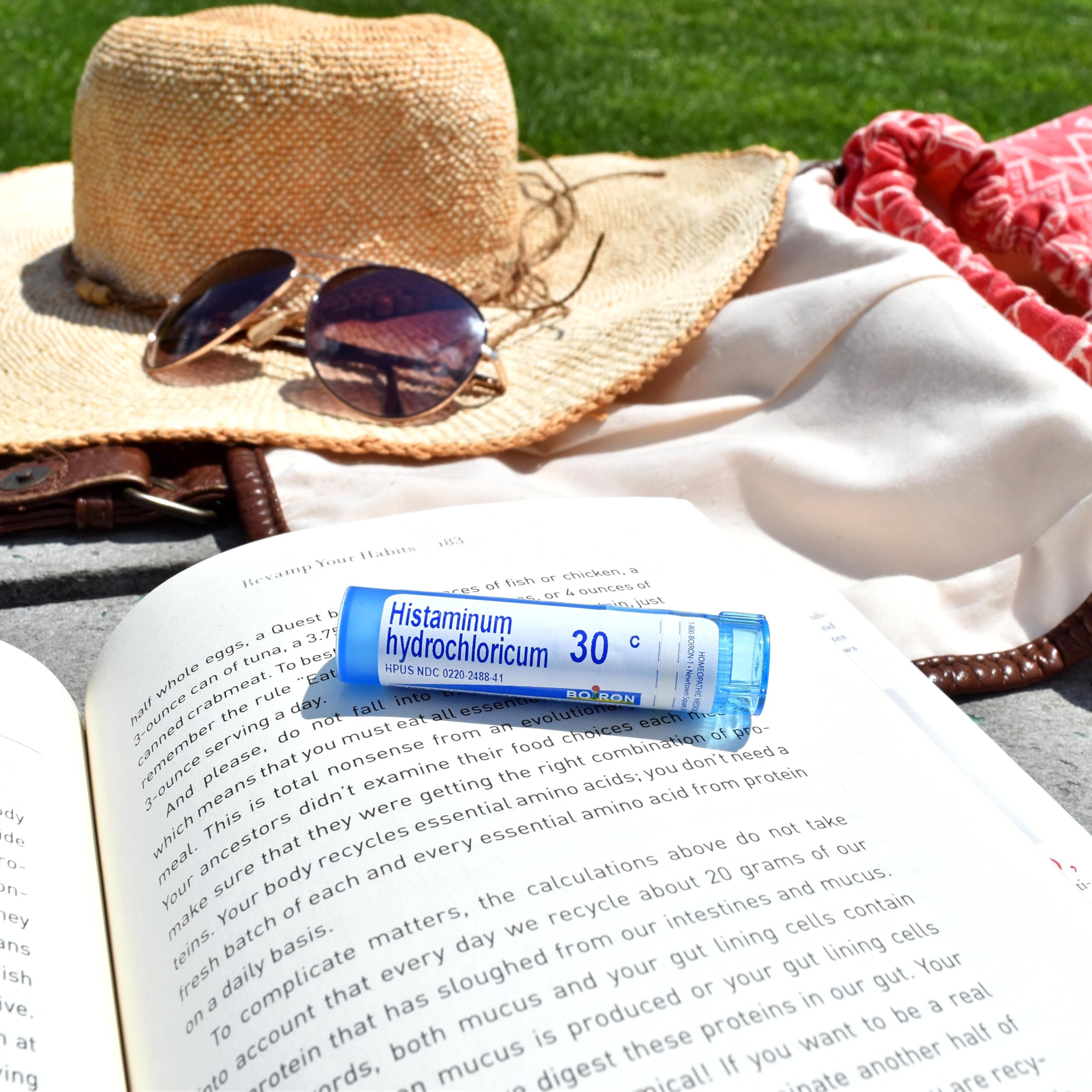 Boiron Histaminum Hydrochloricum pellets used for indoor and outdoor allergy triggers.