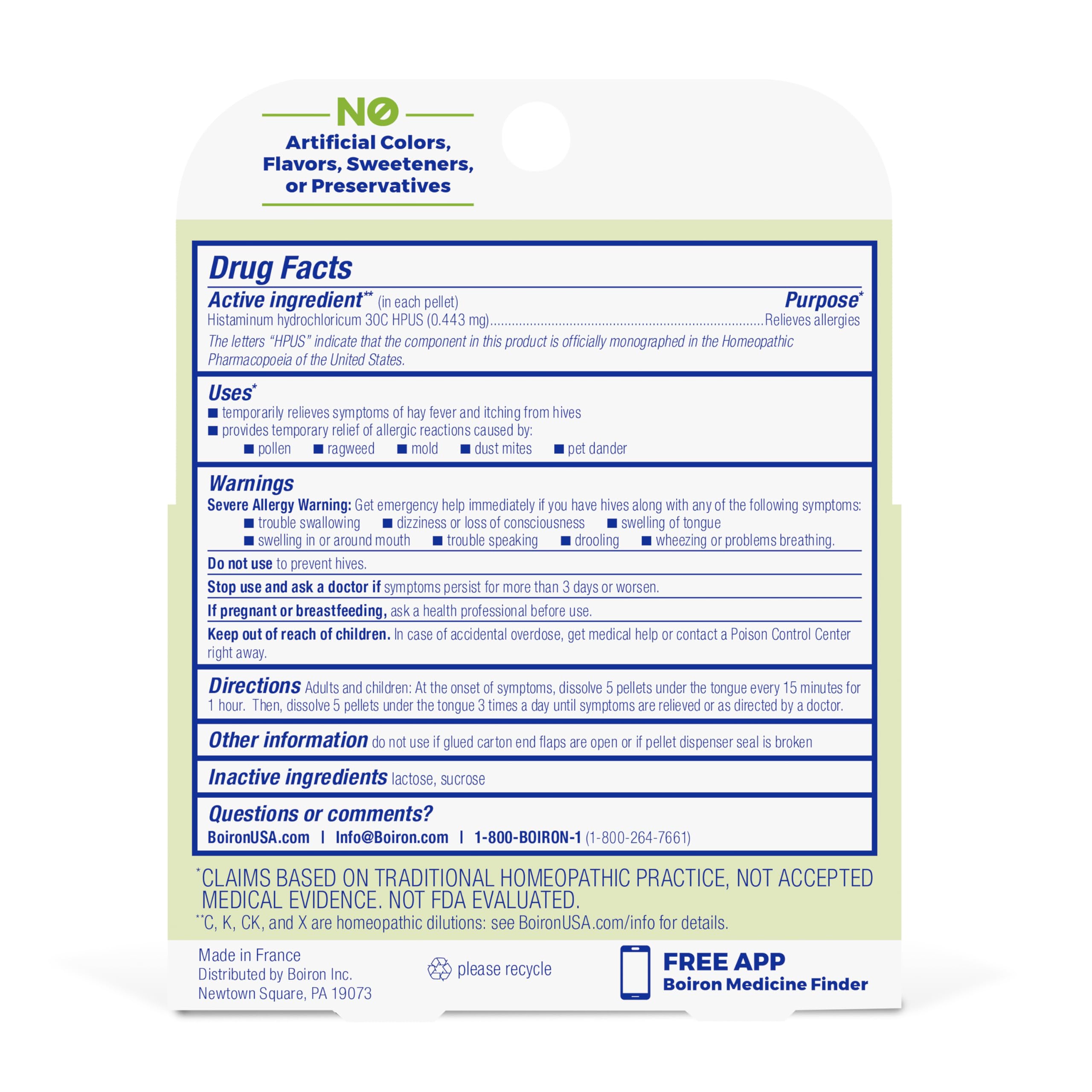 Boiron Histaminum Hydrochloricum pellets offer non-drowsy relief.
