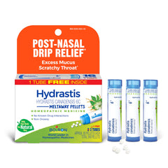 Boiron Hydrastis Canadensis 6C pellets in tubes for on-the-go relief.
