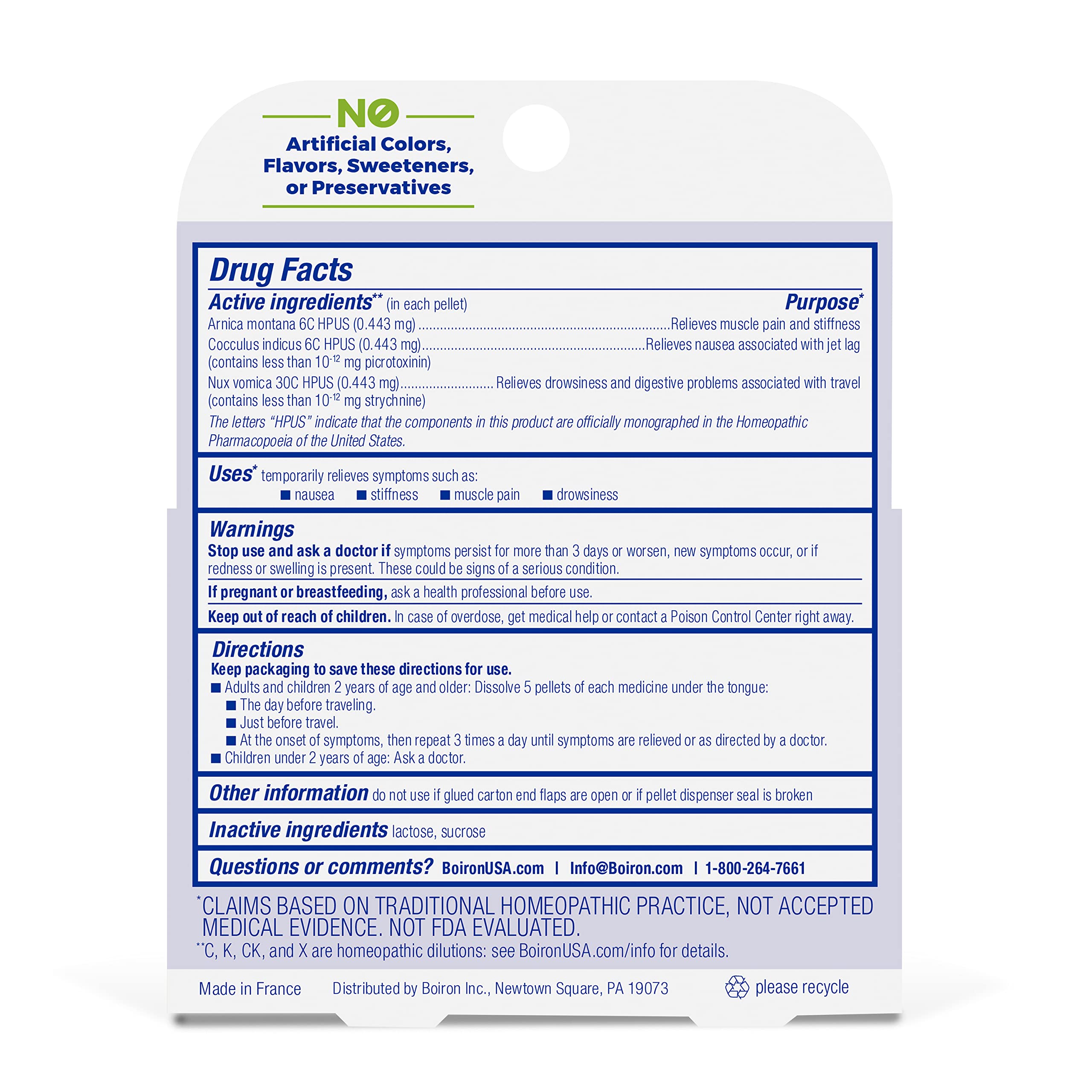 Boiron Jet Lag Relief Kit dosing scene with five pellets per dose.