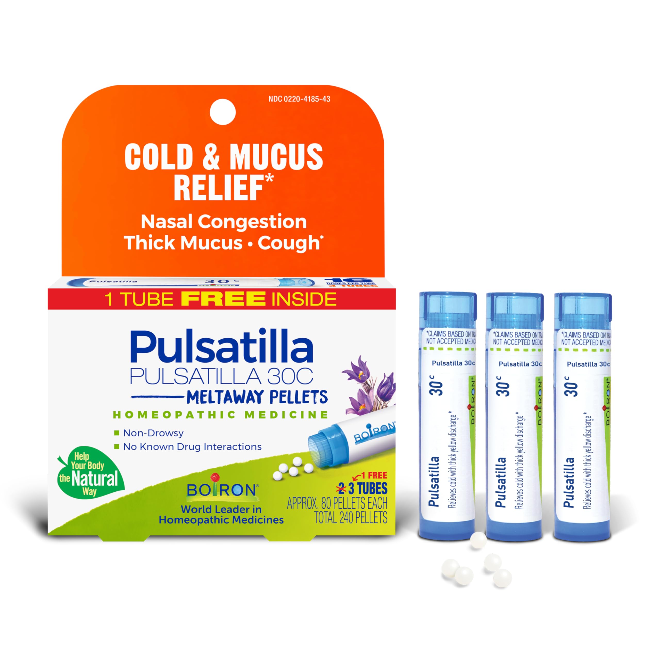 Boiron Pulsatilla 30C pellets pack for at-home relief and travel.