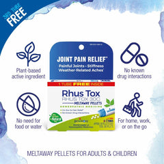 Rhus Tox 30C meltaway pellets in a travel pack for on-the-go use