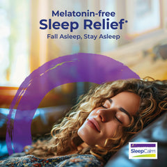 Boiron SleepCalm box front highlighting melatonin-free, non habit-forming sleep aid.