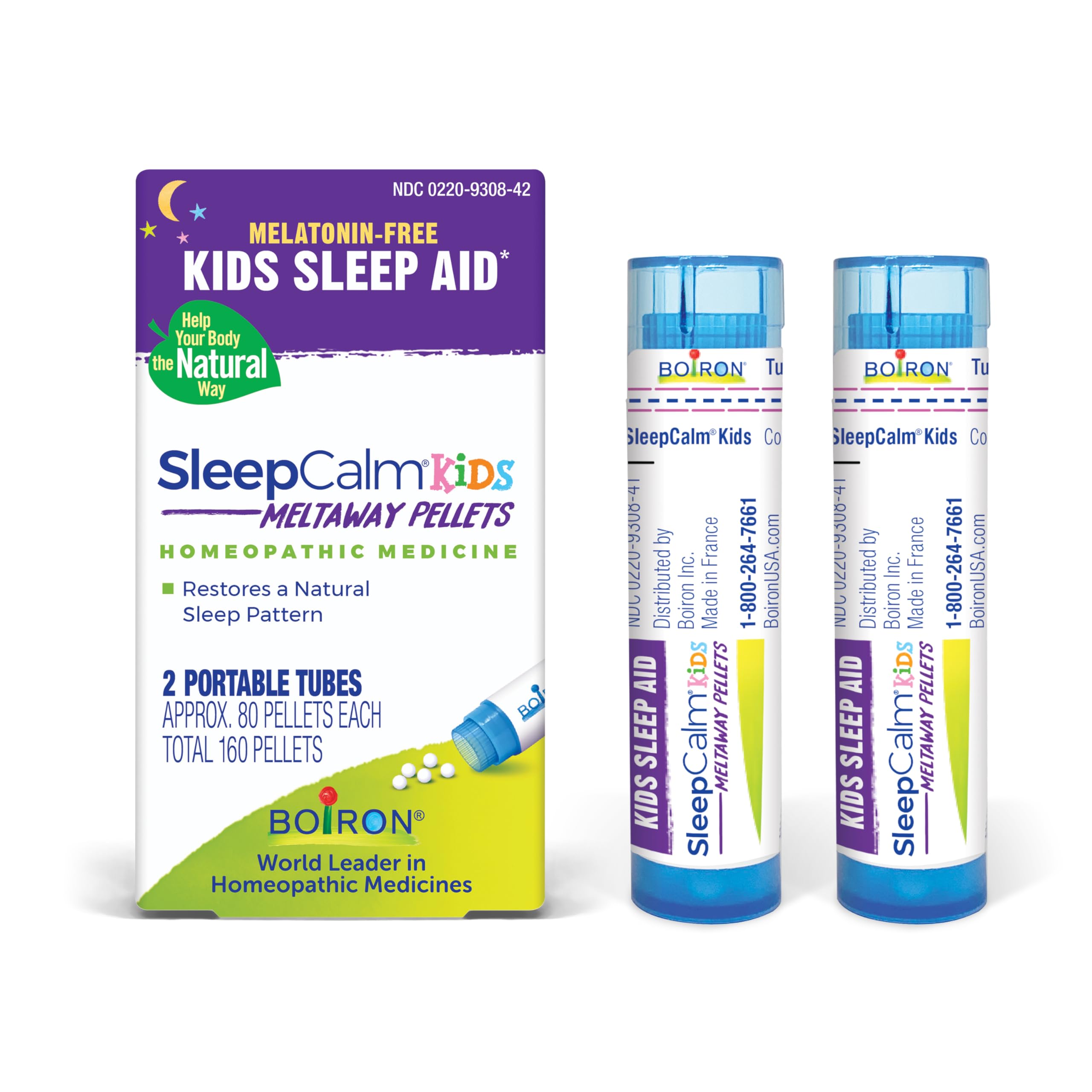Boiron SleepCalm Kids meltaway pellets dispensing by twisting for a gentle bedtime routine.