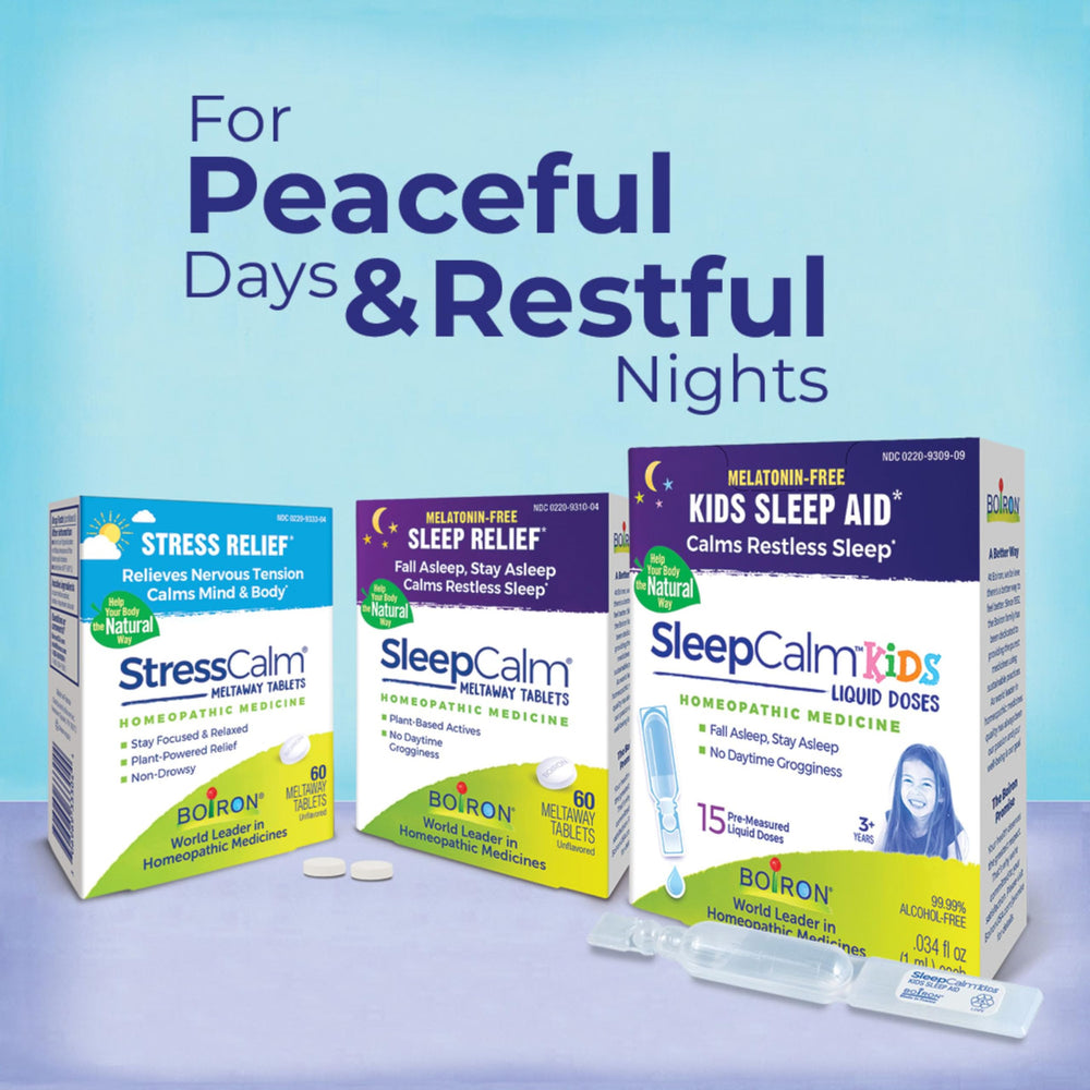 Plant-based ingredients visual hints at natural sleep aid from Boiron SleepCalm
