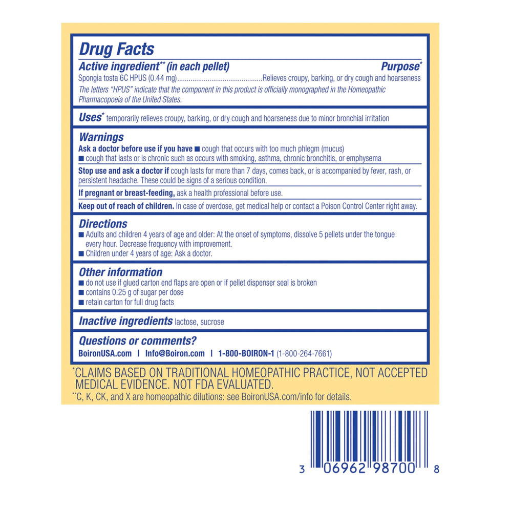 Boiron Spongia Tosta 6C bonus-pack showing 48 doses.