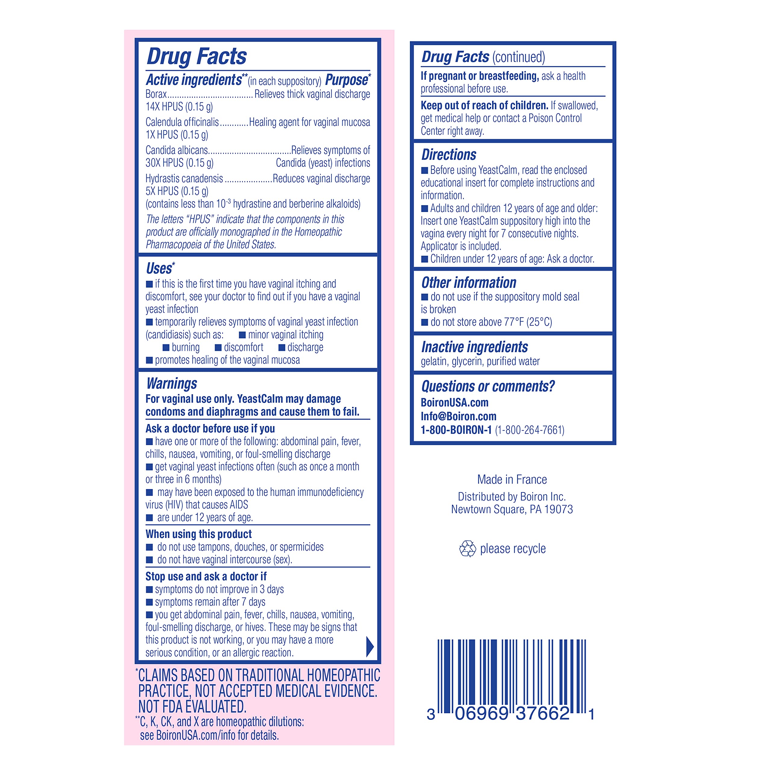7-count pack of YeastCalm suppositories.