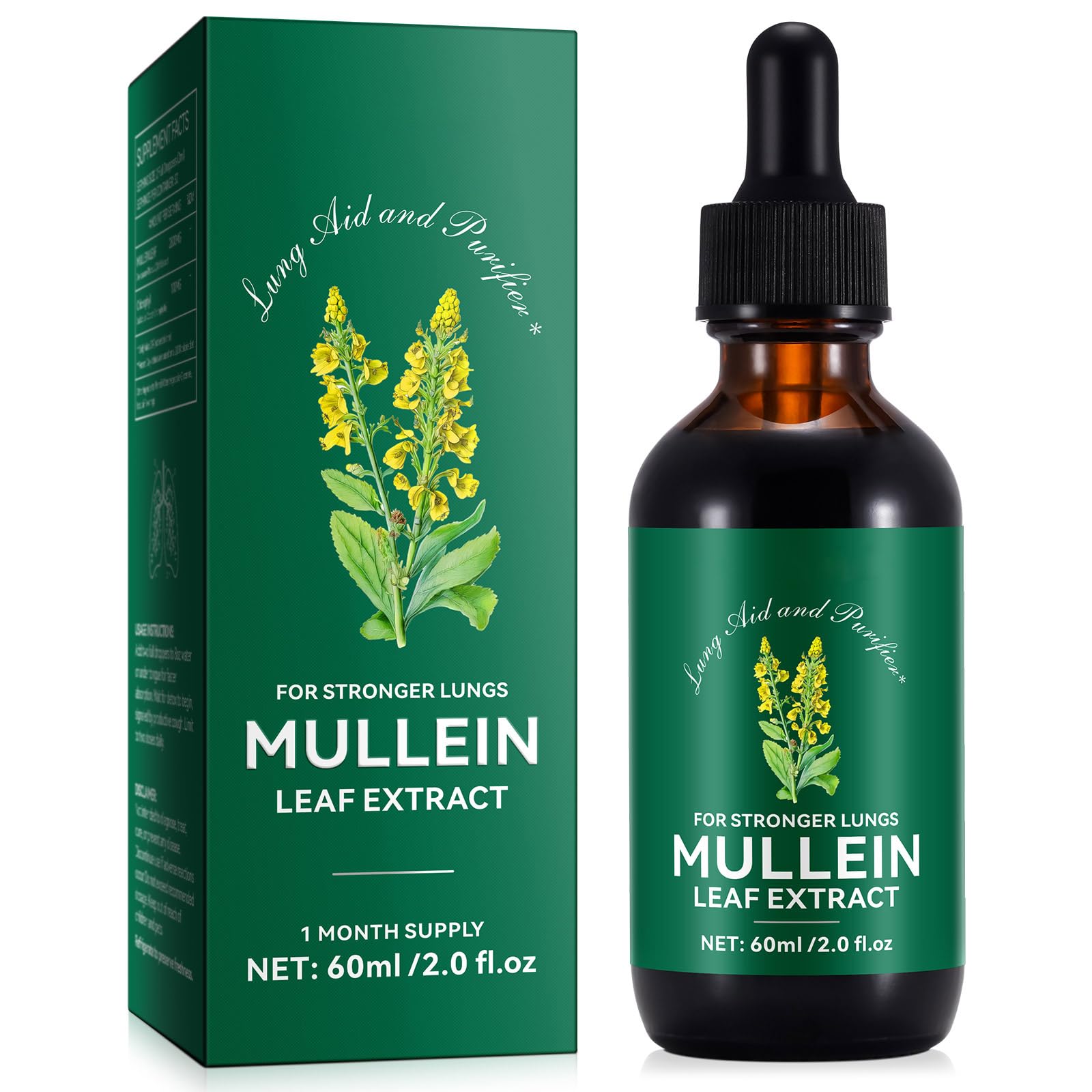 BOIUOITI Mullein Drops bottle pour for lung cleansing and easier breathing.