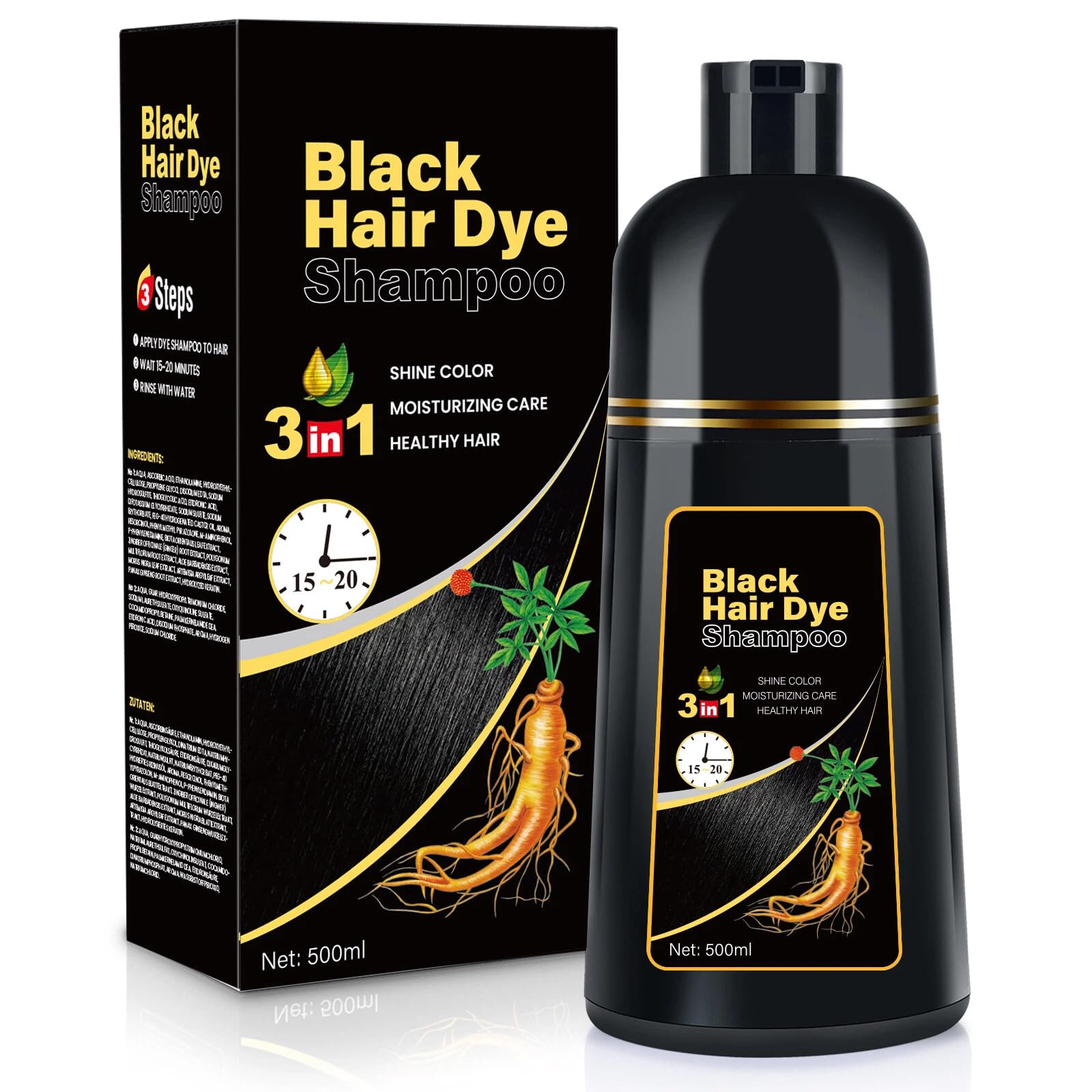 BOJICA Black Hair Dye Shampoo applies color evenly for full gray coverage.