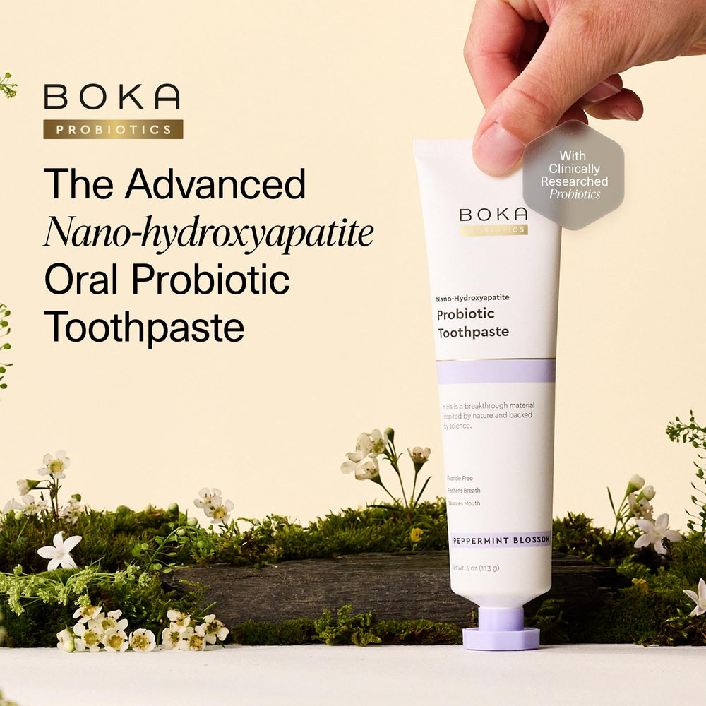 Boka dental-Lac probiotic label demonstrating oral microbiome support.
