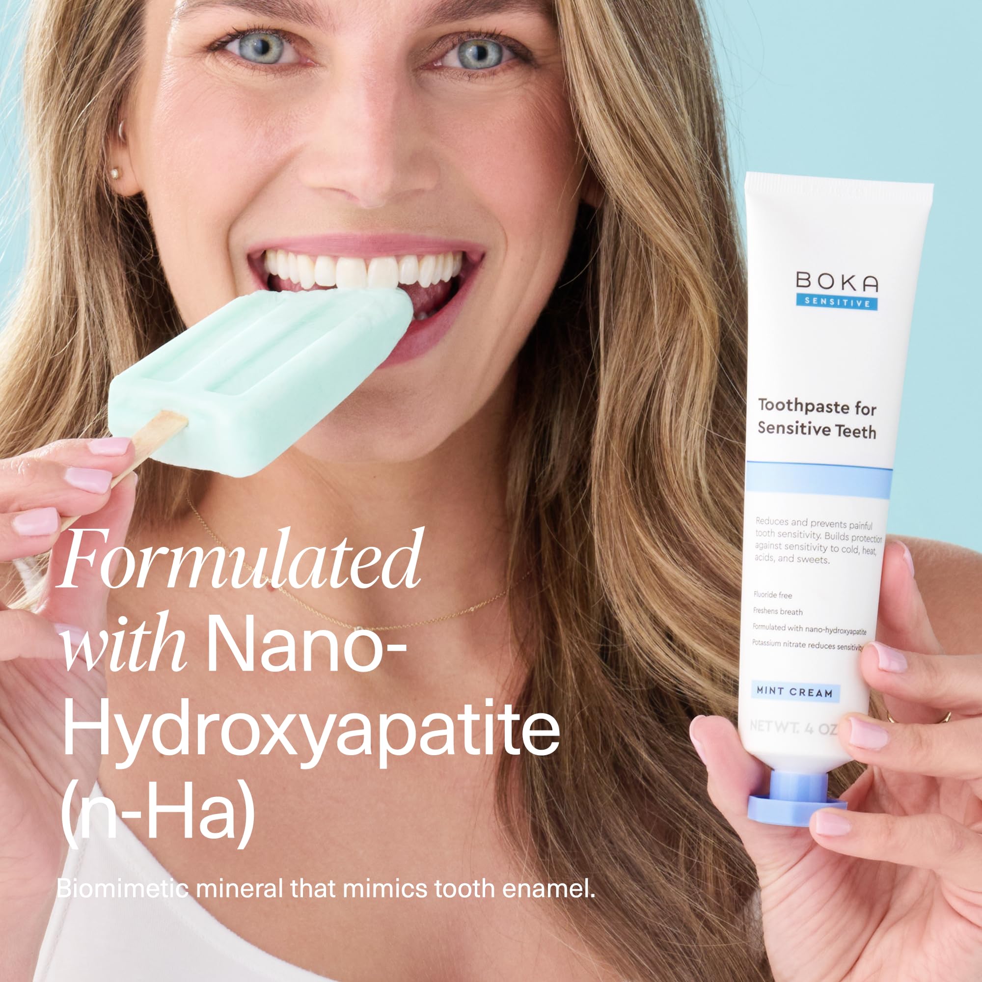 Boka fluoride-free claim on label emphasizes gentle daily use.