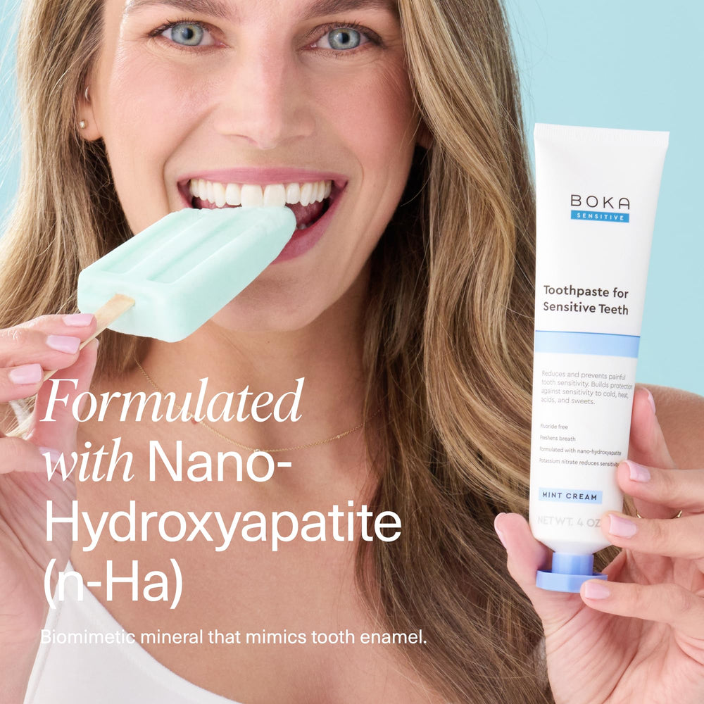 Boka fluoride-free claim on label emphasizes gentle daily use.