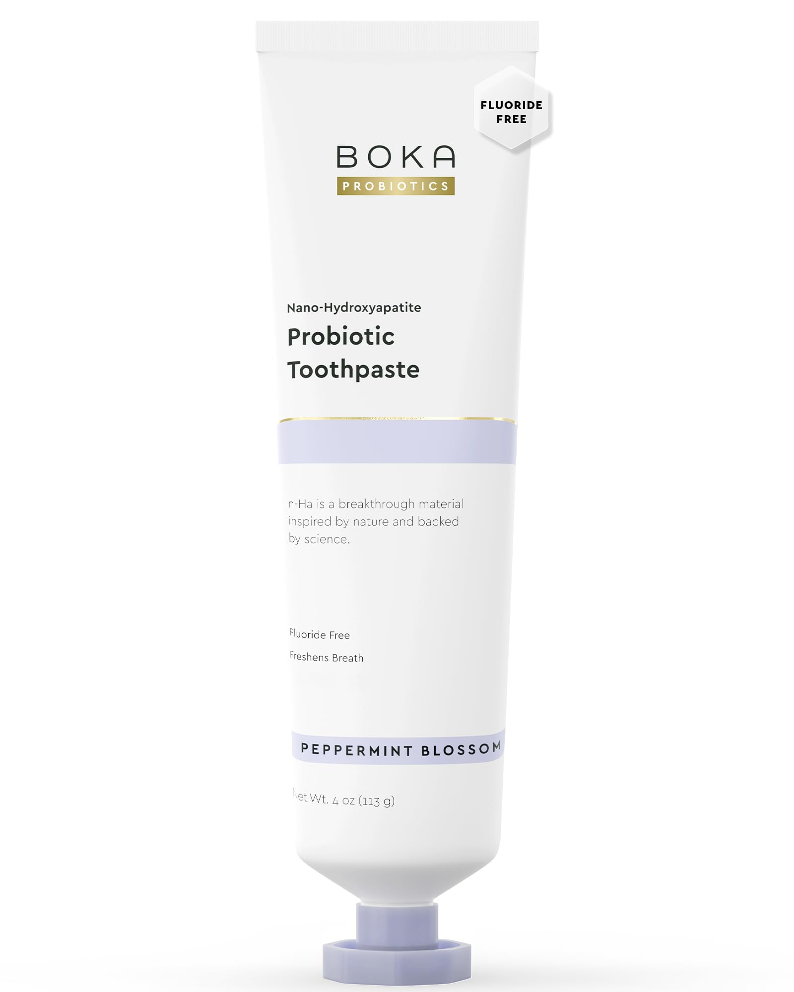 Boka fluoride-free toothpaste tube highlighting enamel care for daily use.
