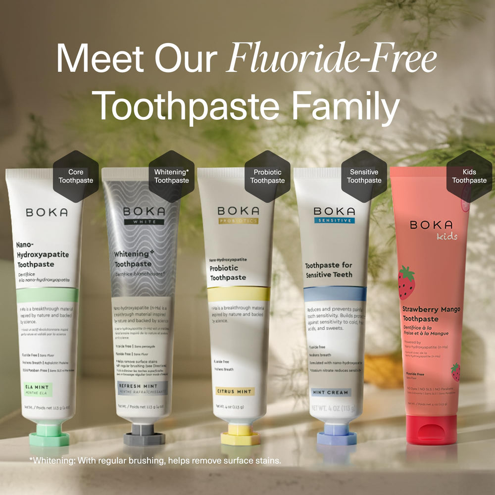 Label emphasizes fluoride-free, sulfates-free, parabens-free formula
