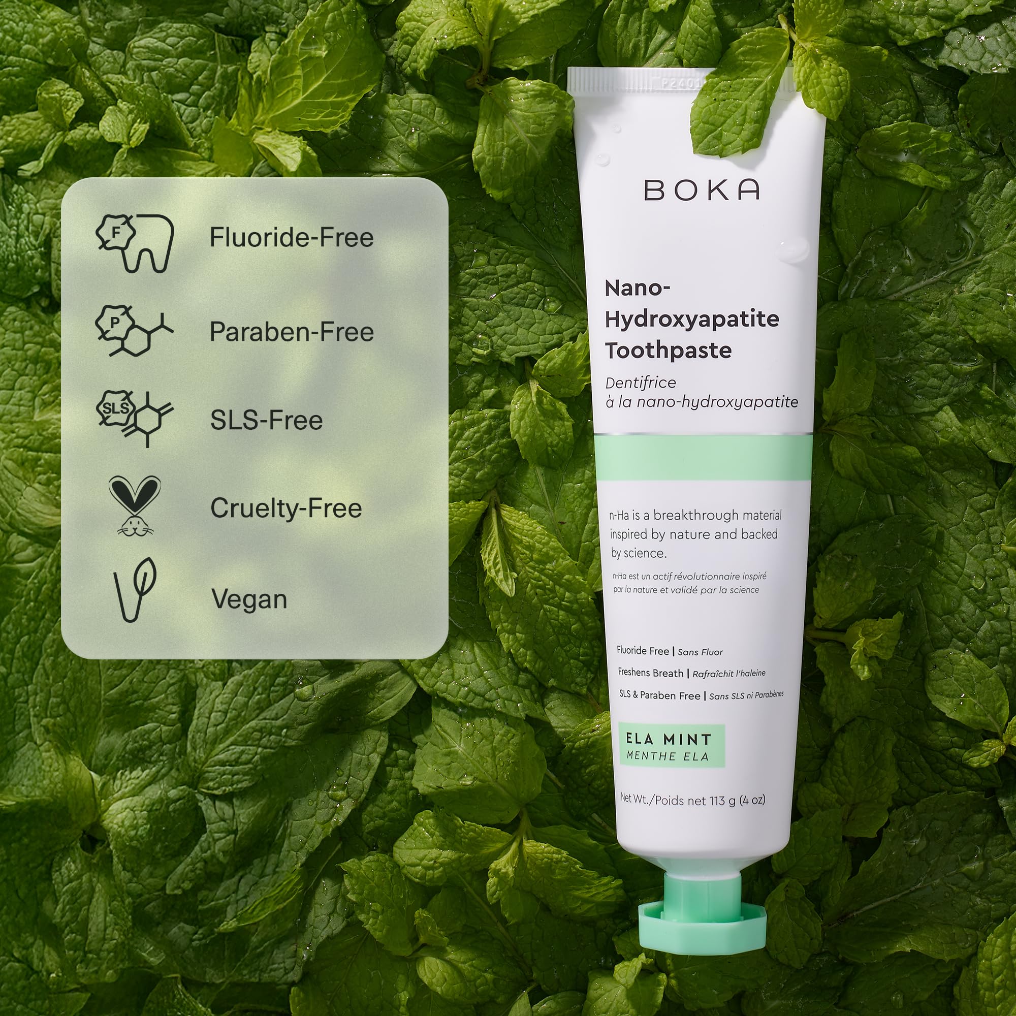 Creamy texture of Boka toothpaste with nano-hydroxyapatite