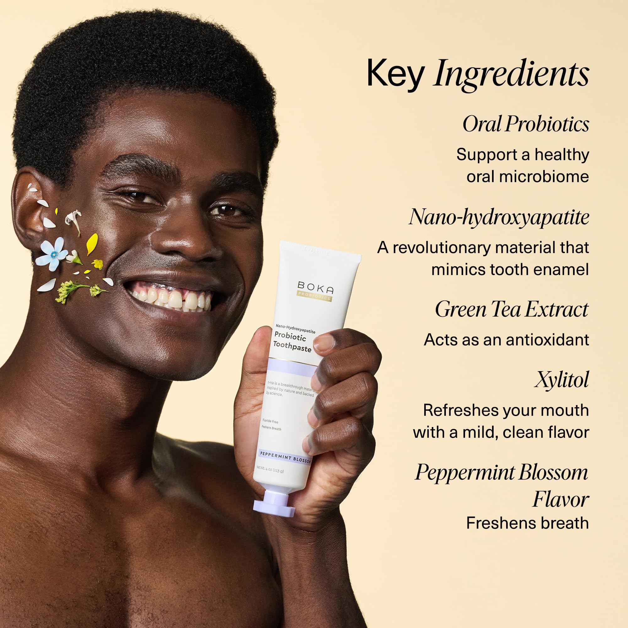 Boka peppermint blossom aroma to refresh breath.