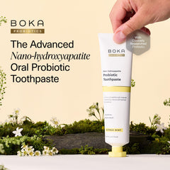 Boka probiotic toothpaste with Dental-Lac supports oral microbiome balance.