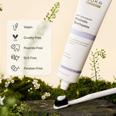 Boka sensitive teeth care with gentle foaming on brush.