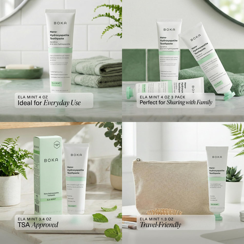 Travel-sized Boka Ela Mint toothpaste perfect for on-the-go