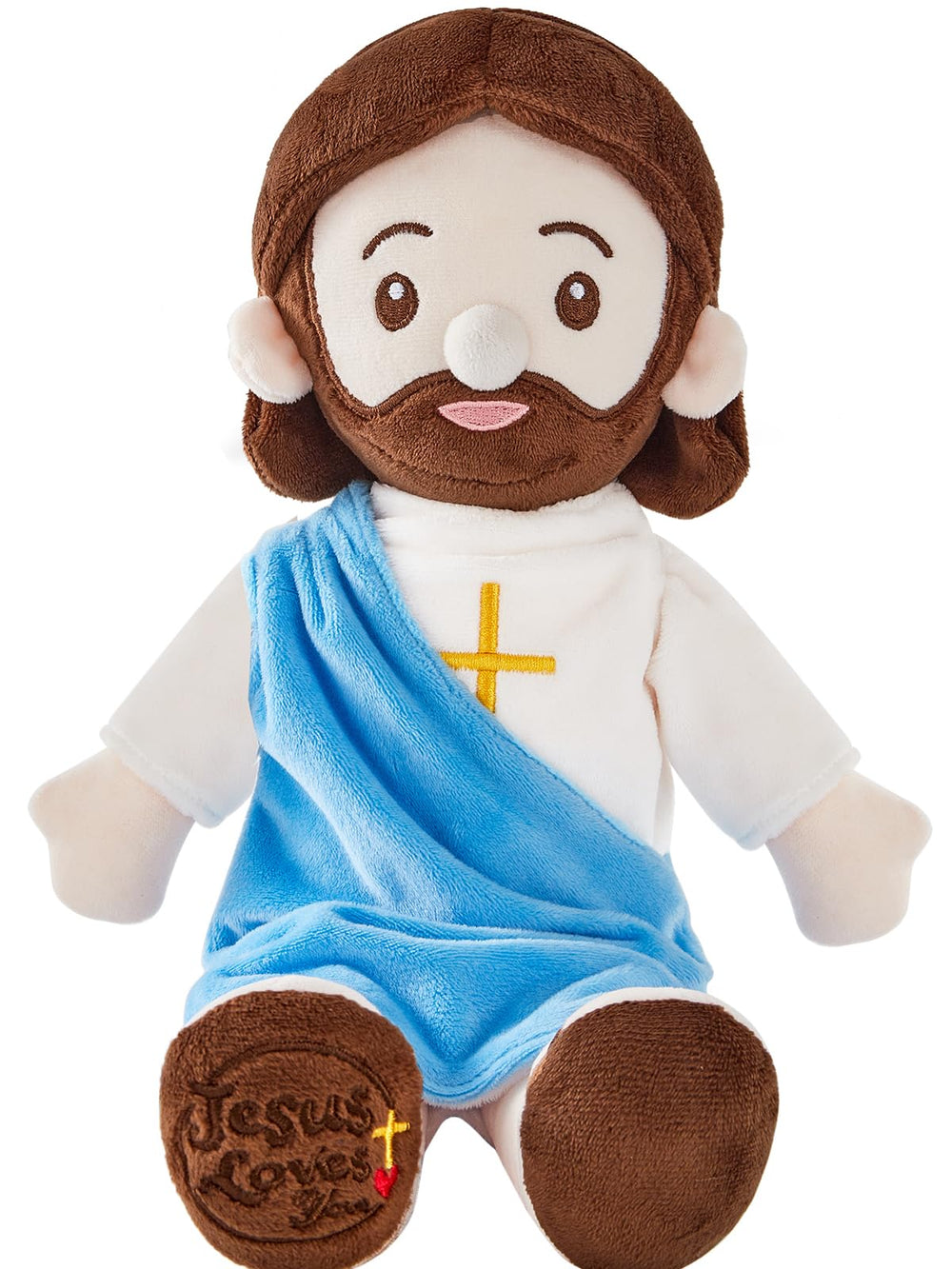 BOKUFLY Jesus Plush Doll blue robe, soft hugable companion for prayer moments.