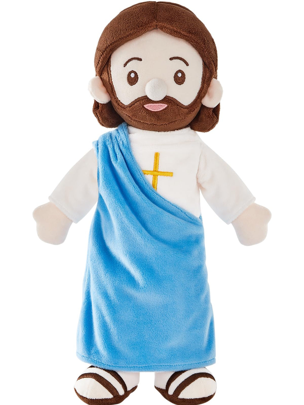 BOKUFLY Jesus Plush Doll face-embroidery close-up reveals detailed features.