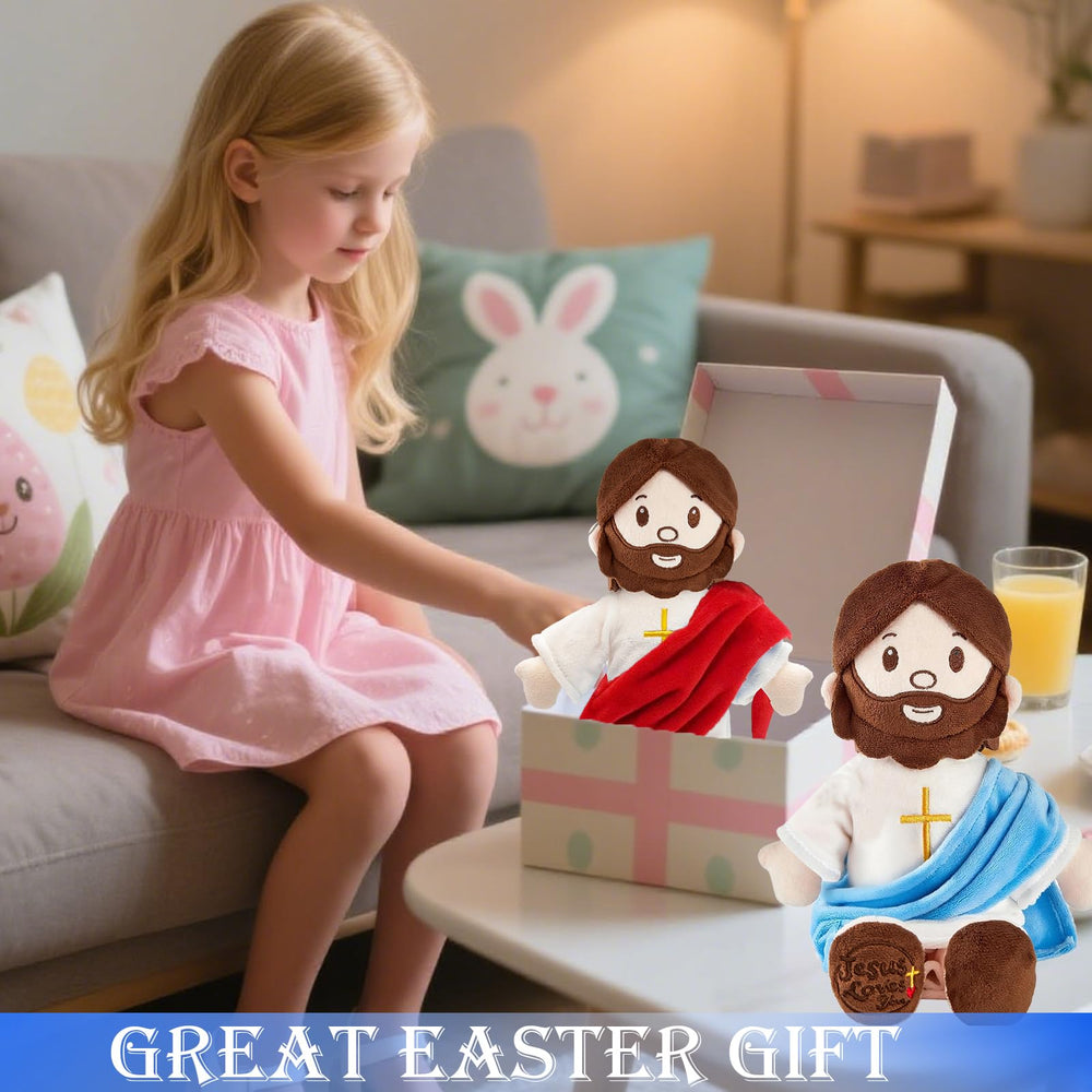 BOKUFLY Jesus plush in a comforting hug pose.