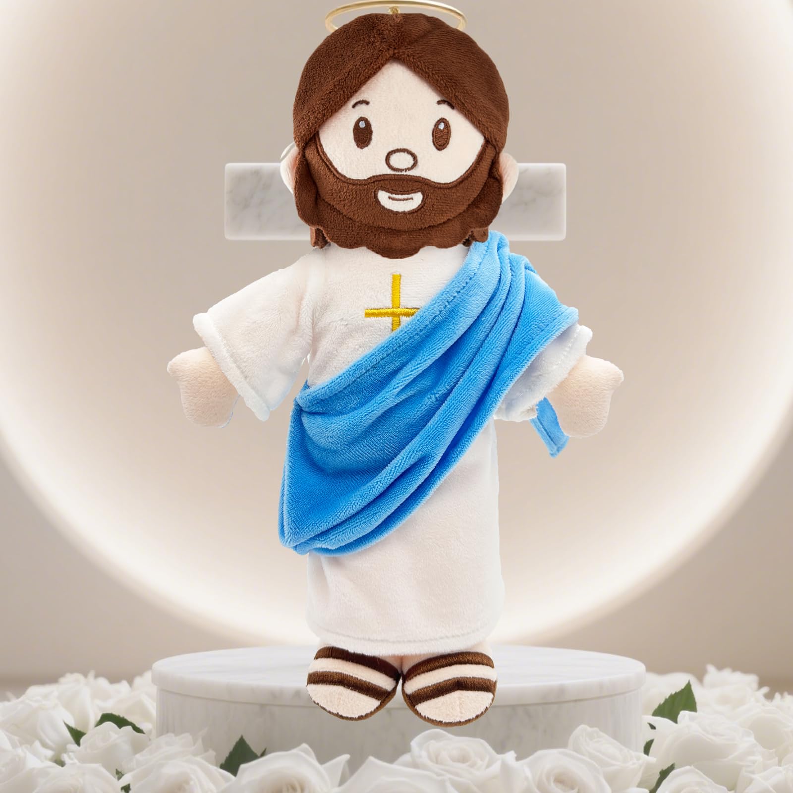 BOKUFLY Jesus plush unpacking tips to restore fluff after delivery.