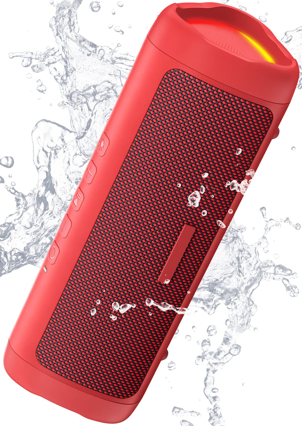 BolaButty Bluetooth speaker red front view, compact design for room-filling sound.