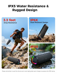 BolaButty outdoor beach scene showcasing IPX5 waterproof design for poolside use.