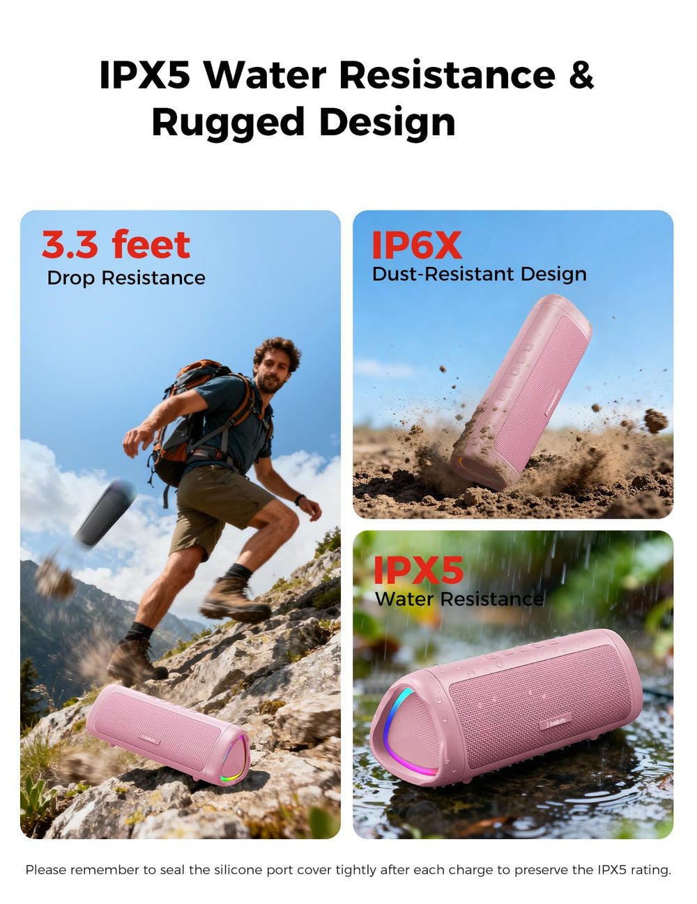 BolaButty pink speaker highlighting long 20-hour playback capability