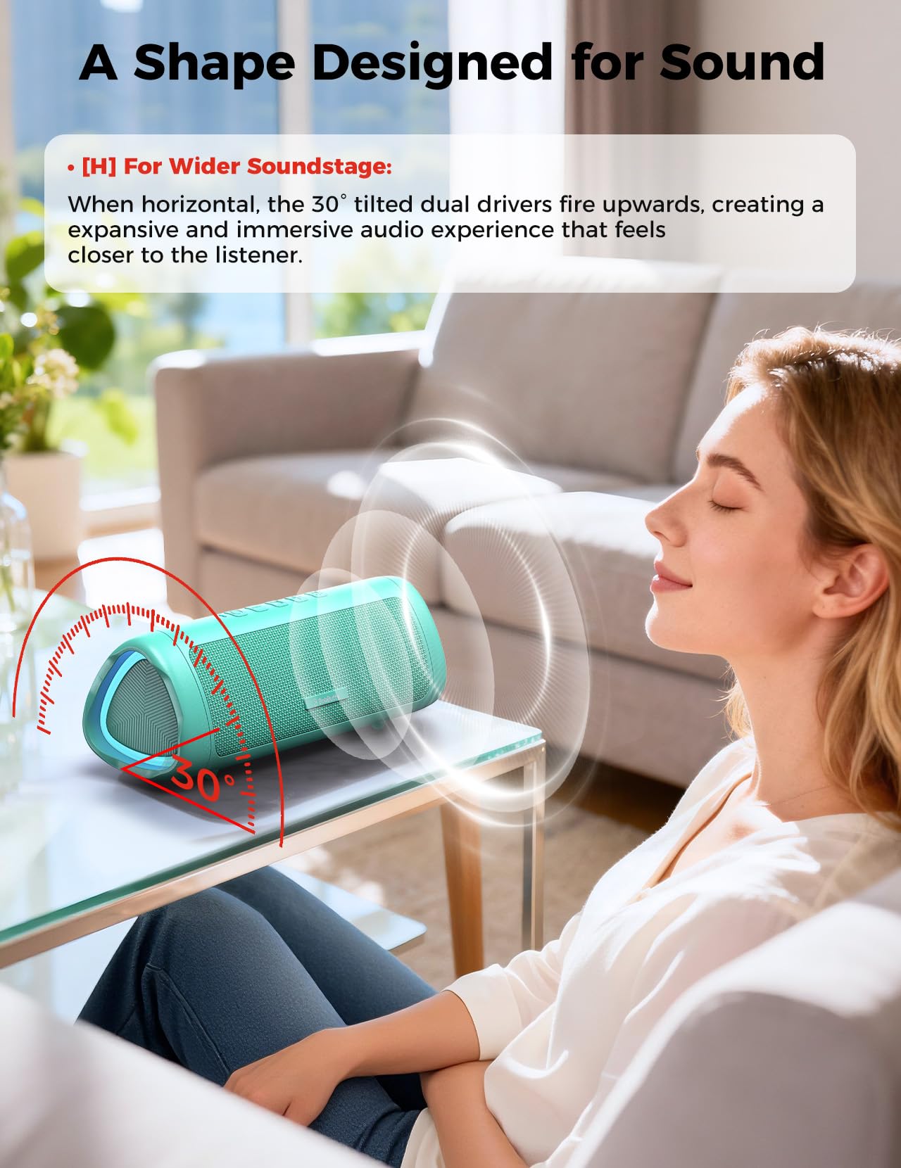BolaButty teal speaker with built-in mic for hands-free calls.