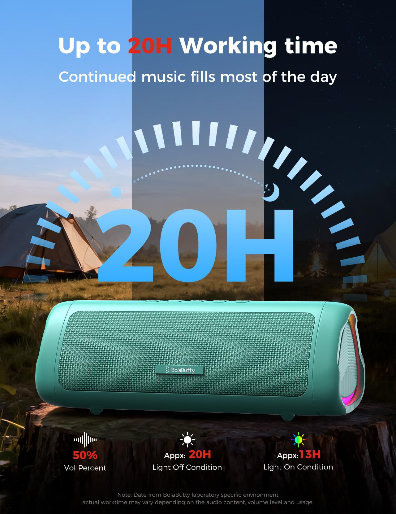 BolaButty teal speaker with dynamic light show enhancing party ambiance.