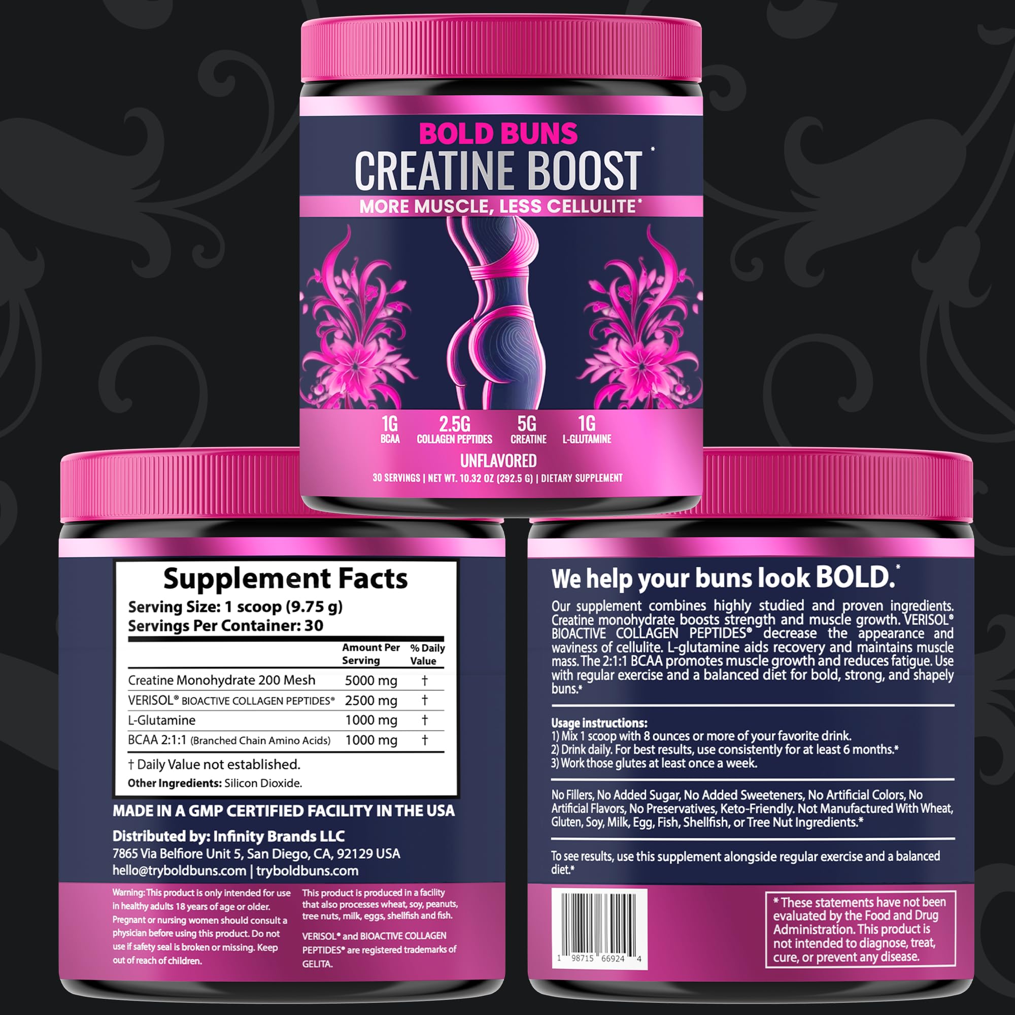 Bold Buns Creatine for Women unflavored blends into any beverage