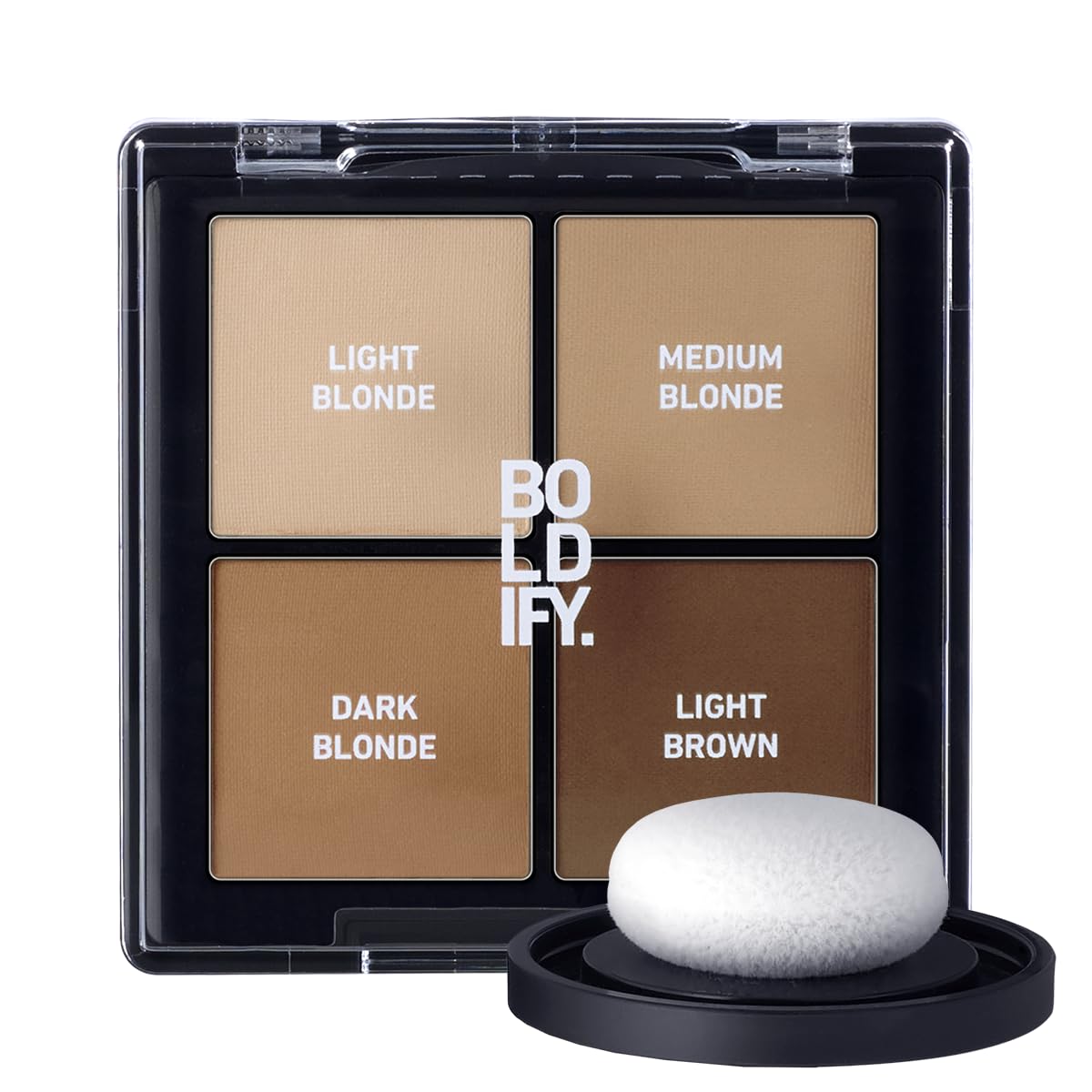 Boldify Hairline Powder Sample Kit demonstrates root coverage on gray roots for quick touch-ups