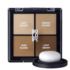 Boldify Hairline Powder Sample Kit demonstrates root coverage on gray roots for quick touch-ups