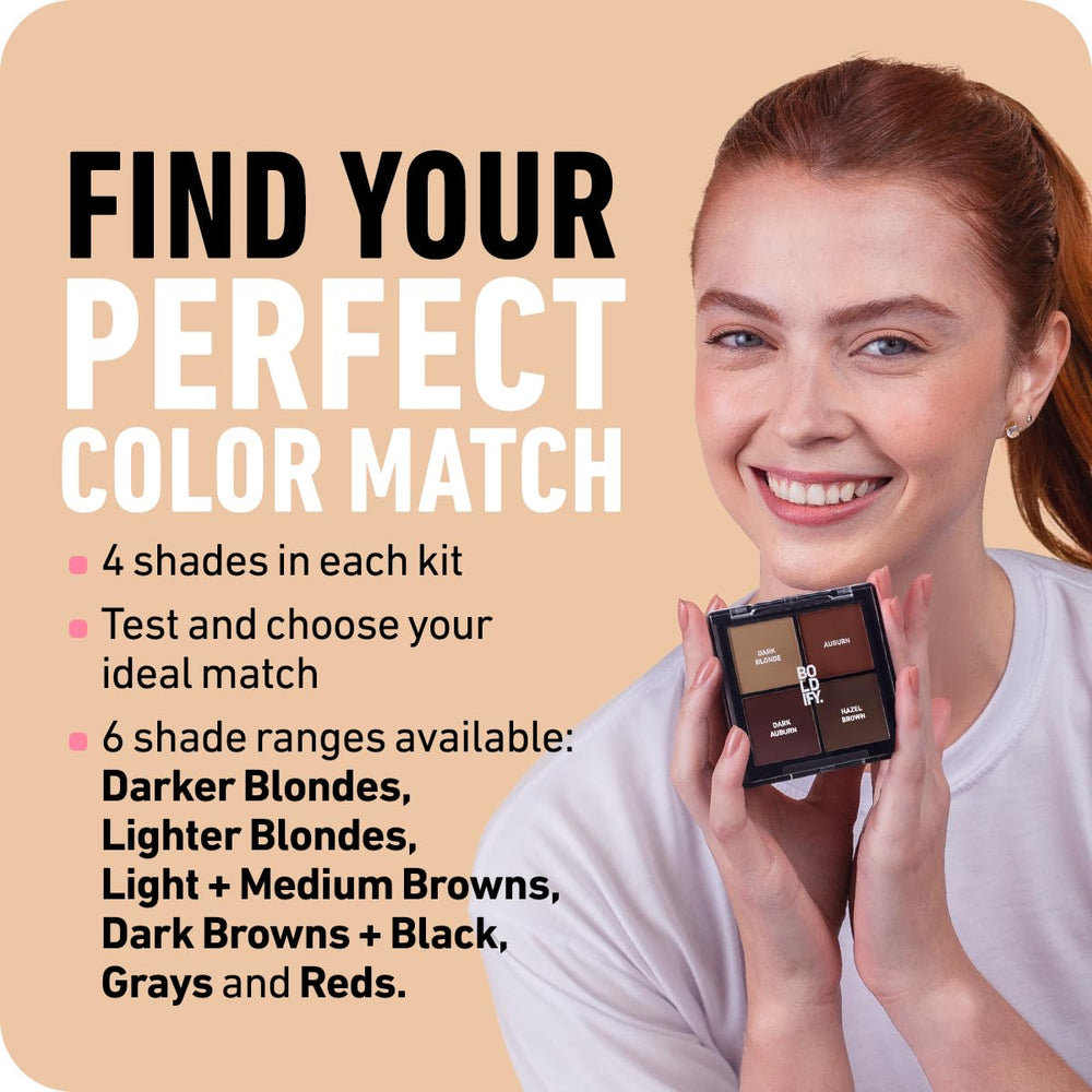 Boldify hairline powder swatches in dark brown for precise shade matching.