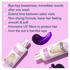 Bold Uniq Purple Shampoo creates ice-cool-blonde with violet pigments.