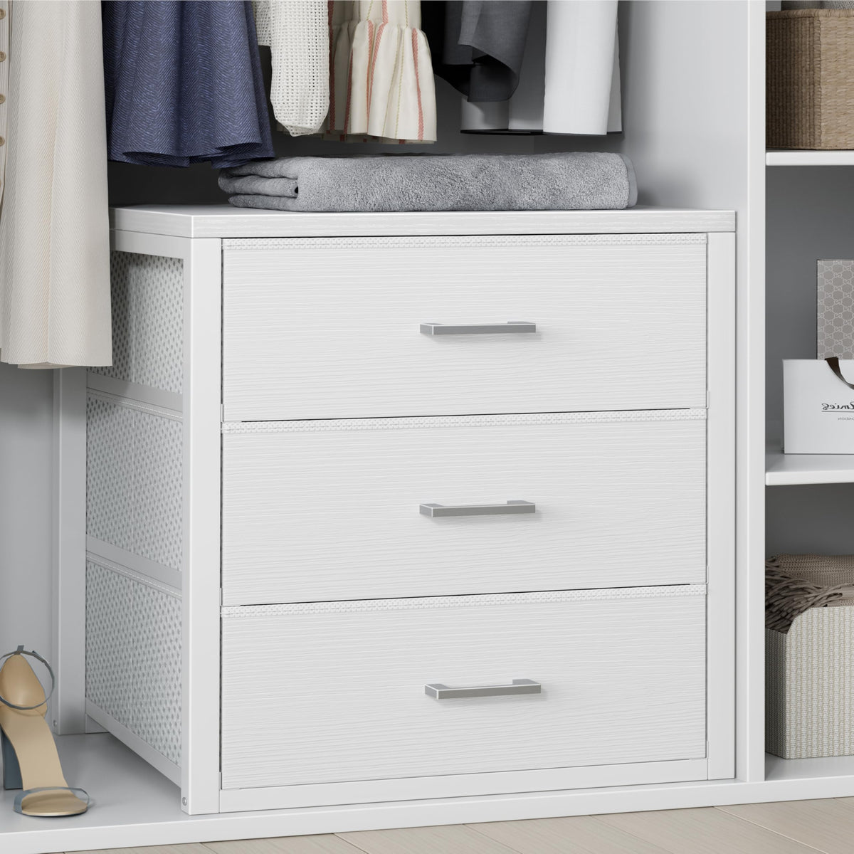 BOLUO Closet Dresser in white with 3 drawers front view for compact bedroom storage