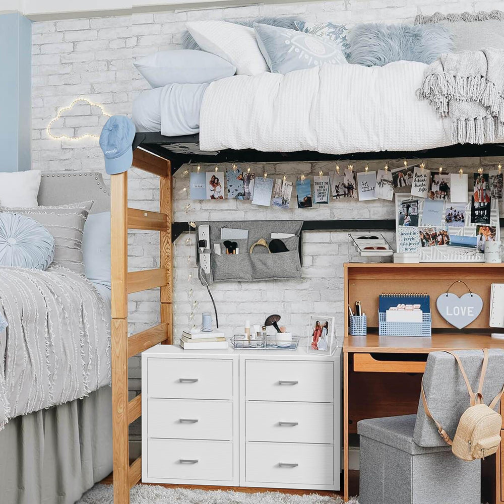 BOLUO wood-top detail emphasizing durable contrast with fabric drawers