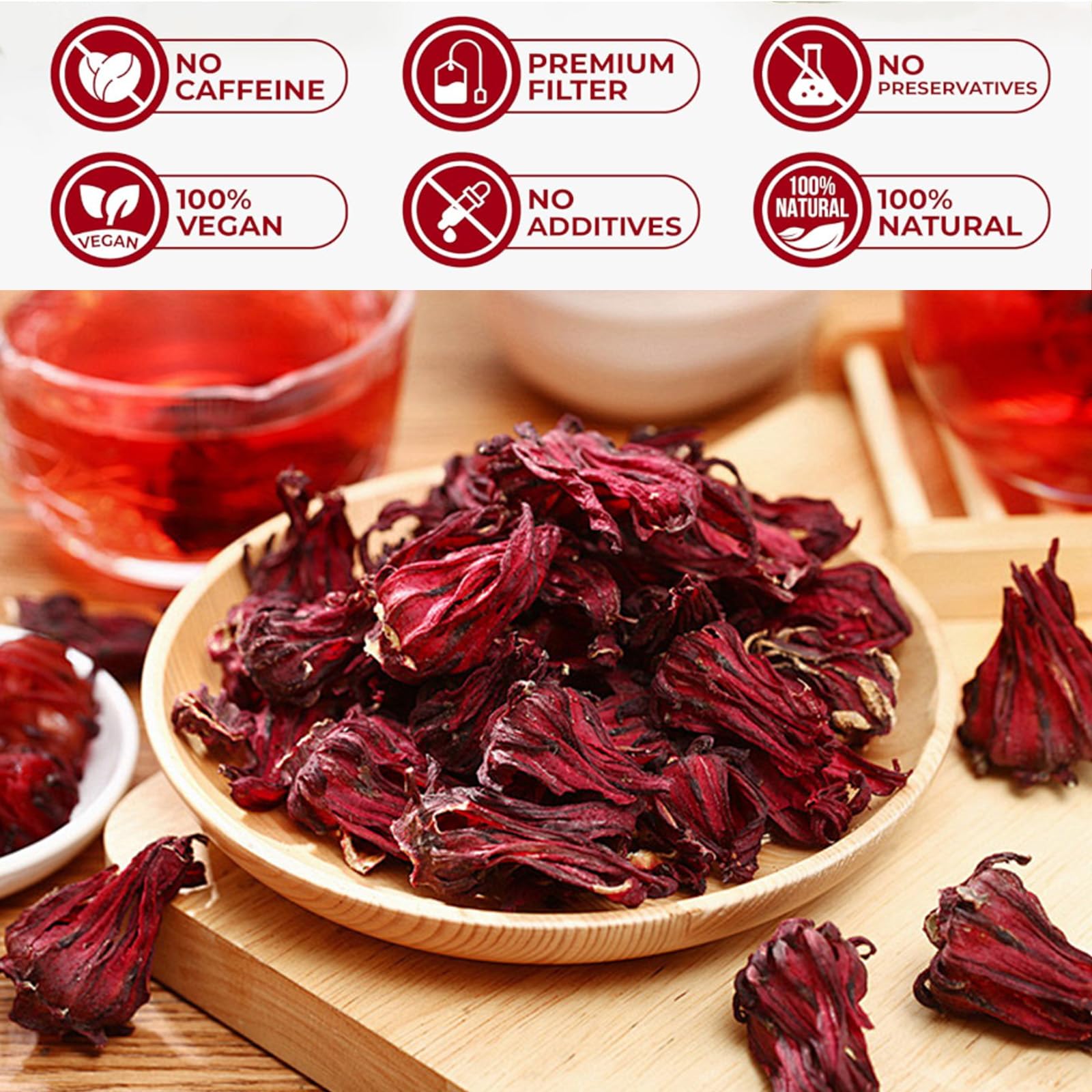 Bombala organic hibiscus flower powder used for rich infusions.