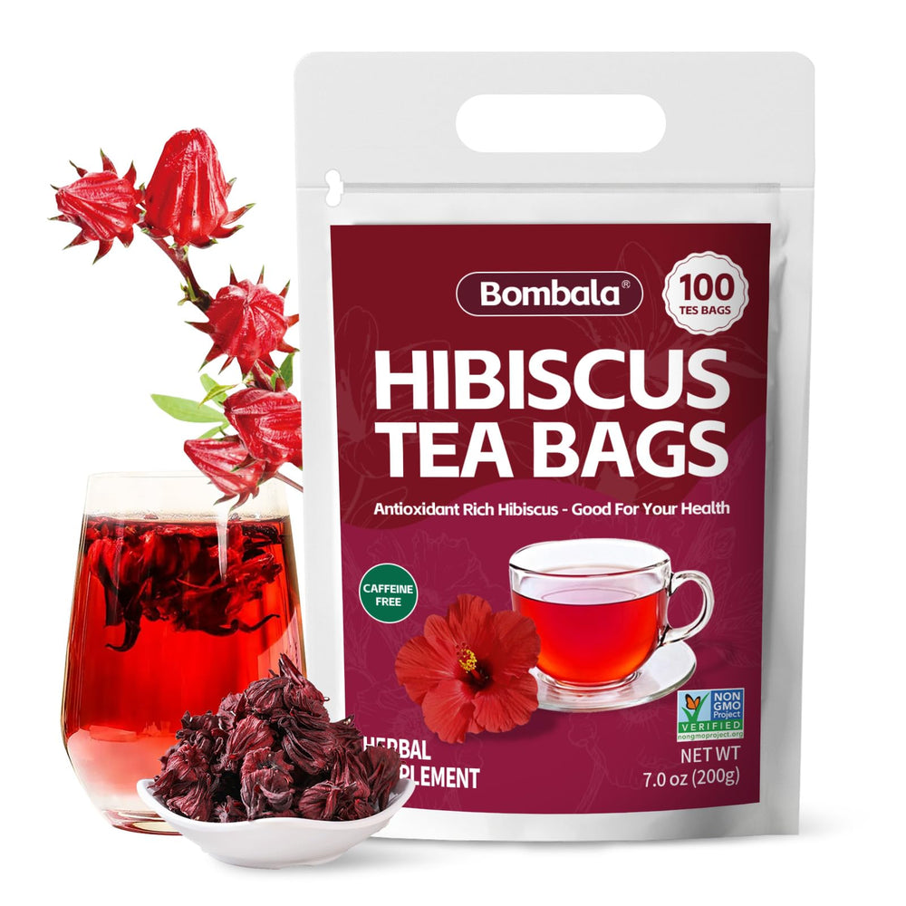Bombala Premium Hibiscus Tea bags in packaging, ready for caffeine-free brews.