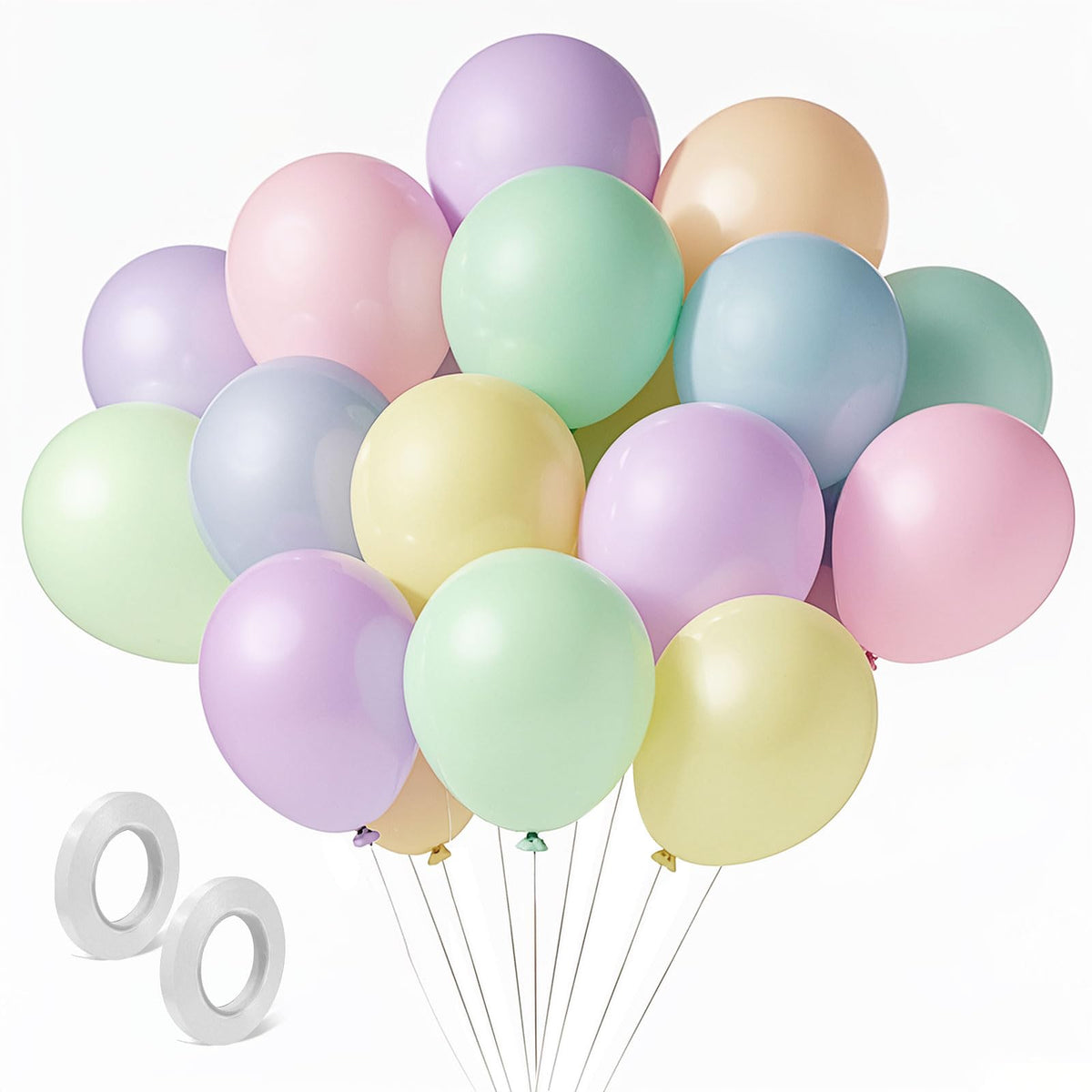 BOMSI Pastel Balloons 12-inch pack for soft rainbow backdrops and festive arches.