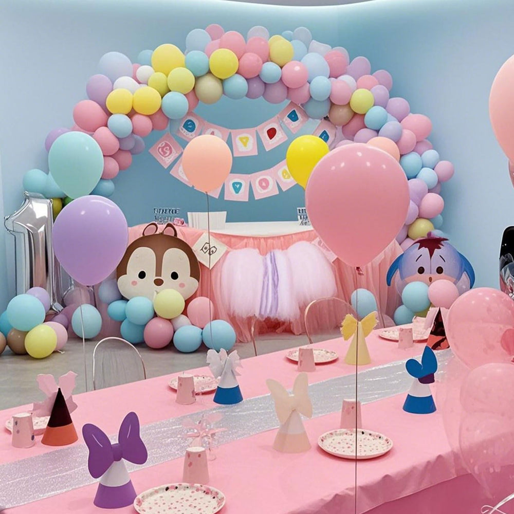 BOMSI Pastel Balloons bluey-themed decor complements kids' party themes and colors.