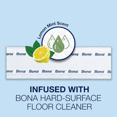Bona disposable wet cleaning pad with lemon mint scent ready to refresh hard floors.